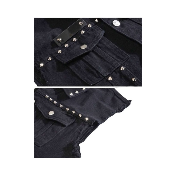 Industrial Goth Black Studded Denim Vest - Picture 4 of 8
